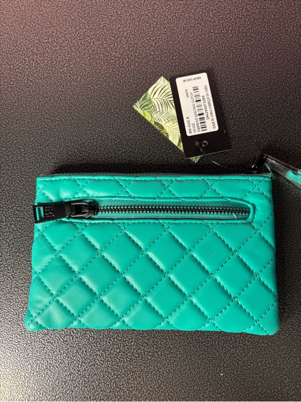 Badgley Mischka Quilted Teal Wristlet with Logo Accent - Picture 4 of 6